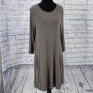 Jones New York‎ Womens L Taupe shift Dress Butter Soft Scandi neutral capsule
